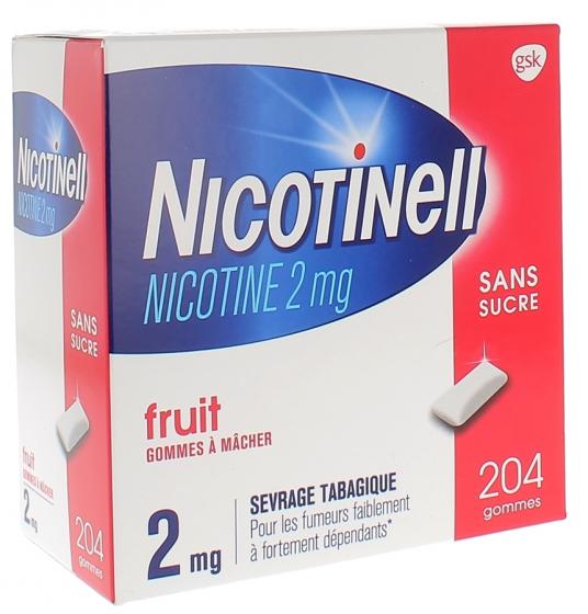 Nicotinell fruit 2mg sans sucre gomme à mâcher - boite de 204 gommes
