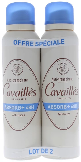 Déodorant absorb+ 48h Rogé Cavaillès - lot de 2 sprays de 150 ml