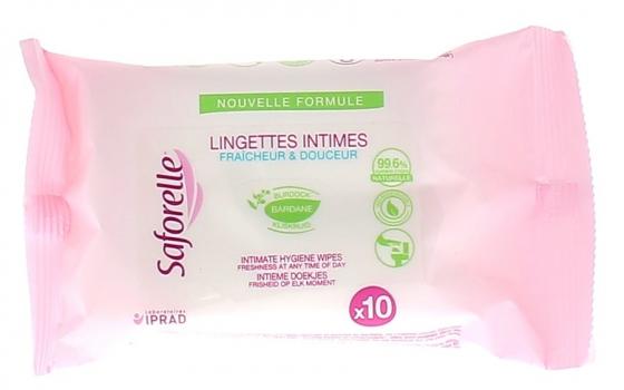 Lingettes intimes fraîcheur et douceur Saforelle - sachet de 10 lingettes