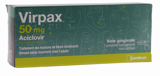 Virpax 50mg aciclovir - boîte de 1 comprimé buccogingival