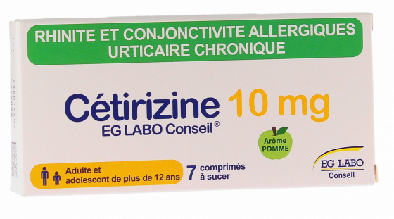 Cétirizine EG 10mg EG Labo - boîte de 7 comprimés à sucer