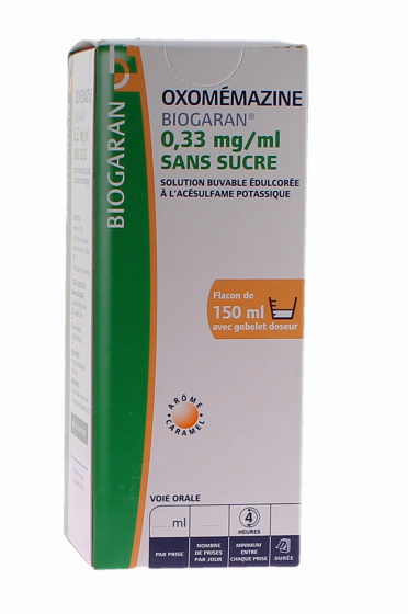 Oxomémazine 0,33 mg/ml sirop sans sucre arôme caramel Biogaran - flacon de 150ml