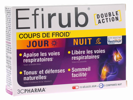 Efirub jour/nuit 3C Pharma - boîte de 15 gélules + 5 comprimés