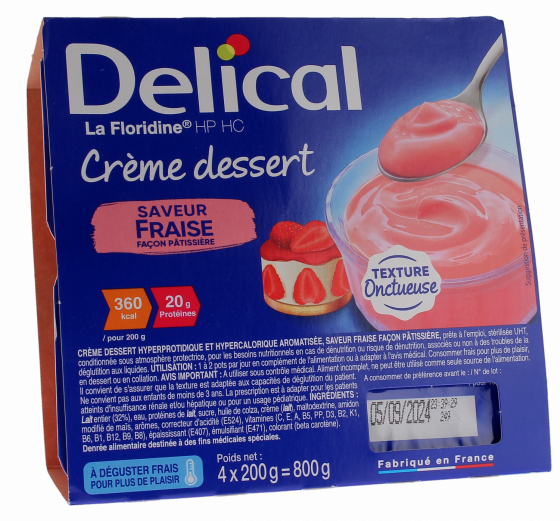 Delical Crème dessert HP/HC La Floridine saveur fraise façon pâtissière - 4 pots de 200g