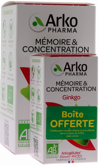 Arkogélules Ginkgo bio Arkopharma - boîte de 150 gélules + 45 gélules offertes