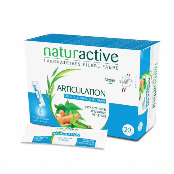 Articulation Ortie, Curcuma et Bambou Naturactive - boîte de 20 sticks fluide goût caramel