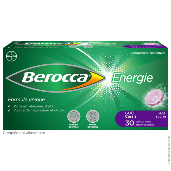 Berocca Energie Cassis Vitamine B et C, magnésium et Zinc 30 comprimés effervescents