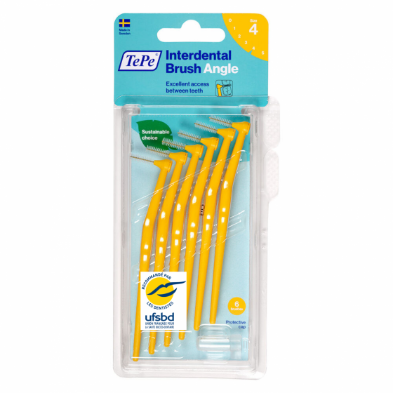 Brossettes interdentaires angle jaune Taille 4 (0,7 mm) TePe - 6 brossettes