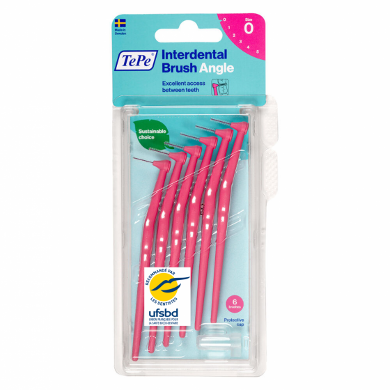 Brossettes interdentaires angle rose taille 0 (0,4 mm) TePe - 6 brossettes