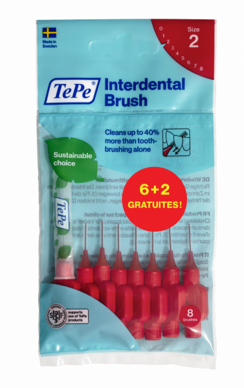 Brossettes interdentaires originales rouge taille 2 (0.5mm) TePe - 6 brossettes + 2 gratuites