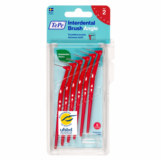Brossettes interdentaires angle rouge taille 2 (0,5 mm) TePe - 6 brossettes