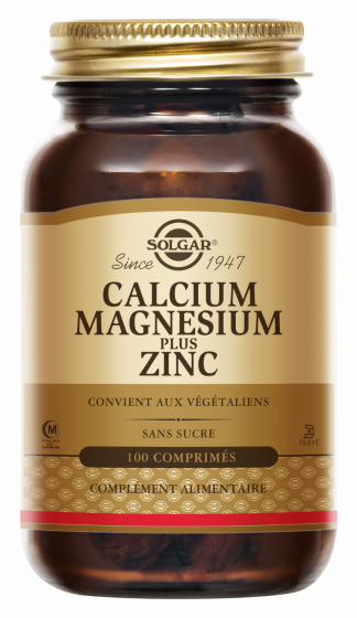 Calcium Magnésium Zinc Solgar - pot de 100 comprimés