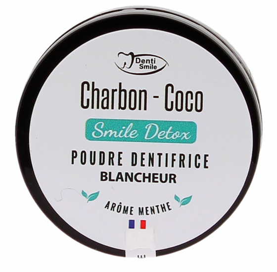 Charbon coco poudre dentifrice arôme menthe Denti Smile - flacon de 10 g