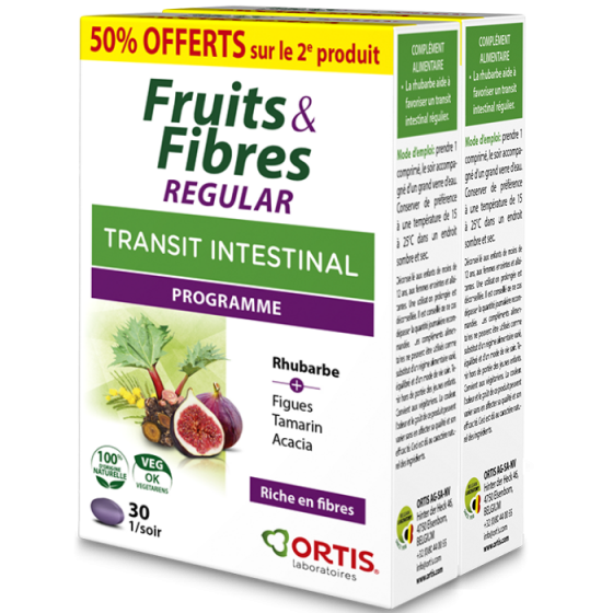 Fruits & Fibres Regular transit intestinal Ortis - lot de 2 boîtes de 30 comprimés