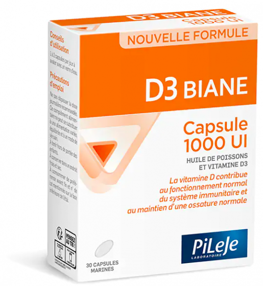 D3 Biane capsule 1000 UI PiLeJe - boîte de 30 capsules