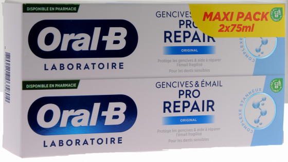 Dentifrice Oral B Pro-Repair original gencives et émail - lot de 2 tubes de 75 ml