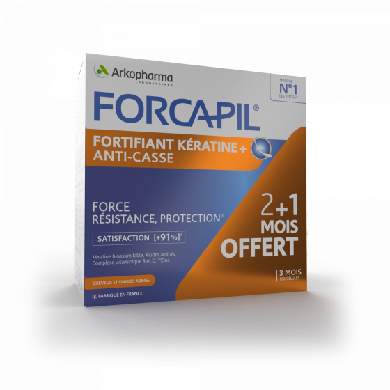 Fortifiant Kératine+ Forcapil Arkopharma - programme 3 mois 180 gélules