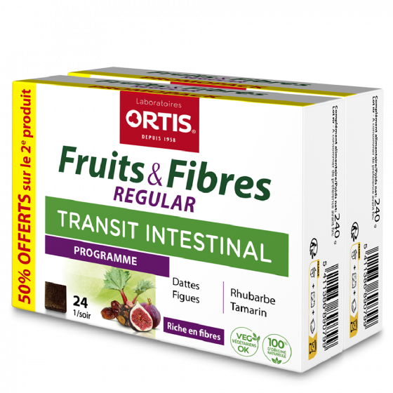 Fruits & Fibres Regular Transit intestinal Ortis - lot de 2 boîtes de 24 cubes