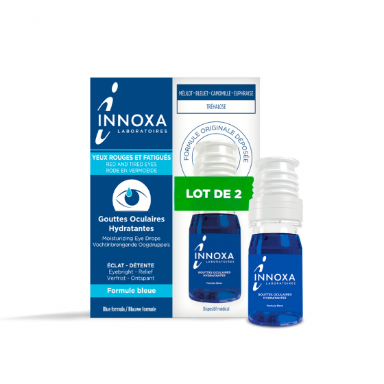 Gouttes oculaires hydratantes yeux rouges et fatigués formule bleue Innoxa - lot de 2 flacons de 10 ml