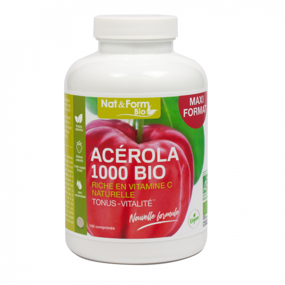 Acérola 1000 bio Nat&Form - boîte de 100 comprimés