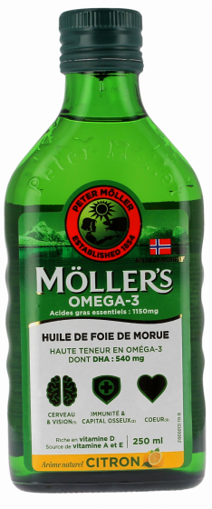 Omega-3 Huile de foie de morue arôme citron Möller's - flacon de 250ml