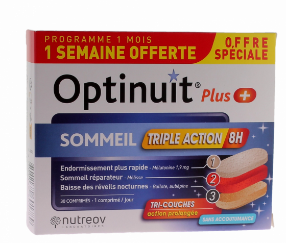 Optinuit Plus Sommeil triple action 8h Nutreov - boîte de 30 comprimés