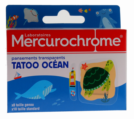 Pansements transparents effet tatoo océan Mercurochrome - boite de 18 pansements