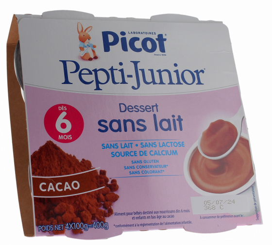 Pepti-junior dessert sans lait goût cacao Picot - 4 pots de 100g