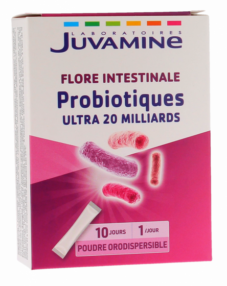 Probiotiques Ultra 20 milliards Juvamine - boîte de 10 sticks