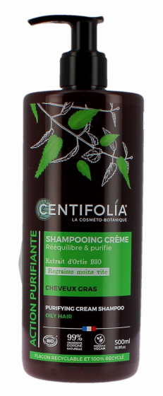Shampooing Crème cheveux gras argile verte et ortie Centifolia - flacon à pompe de 500 ml