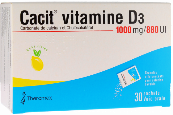 Cacit Vitamine D3 1000mg/880UI granulés efffervescents pour solution buvable en sachet - boîte de 30 sachets