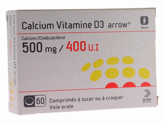 Calcium vitamines D3 TEVA 500mg comprimés à sucer ou à croquer - boîte de 60 comprimés