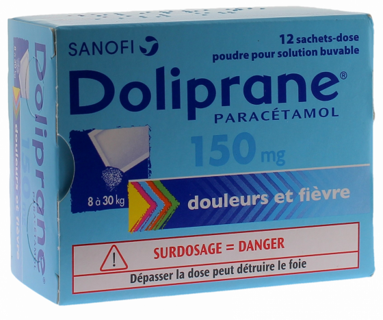 Doliprane 150 mg poudre pour solution buvable - boîte de 12 sachet-doses