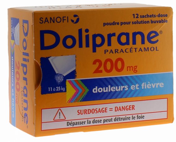 Doliprane 200 mg poudre pour solution buvable - boîte de 12 sachet-doses