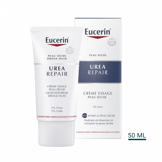 Crème visage émolliente 5% urée peau sèche Eucerin - tube de 50 ml