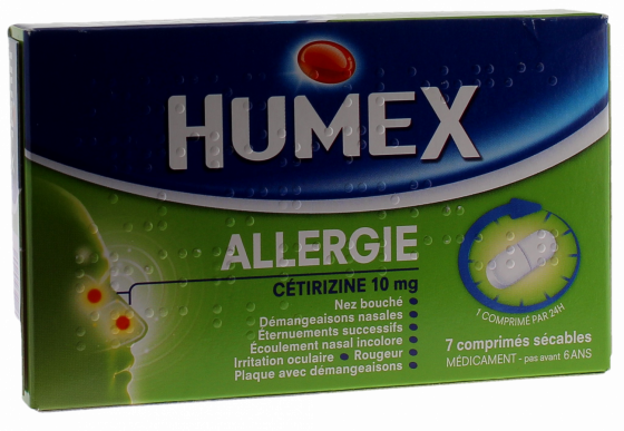 Humex allergie Cétirizine 10mg - 7 comprimés pelliculés sécables