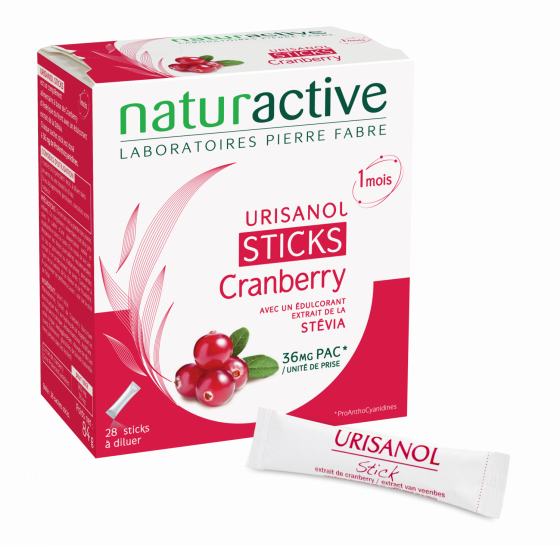 Urisanol cranberry gènes urinaires récidivantes Naturactive - boîte de 28 sticks