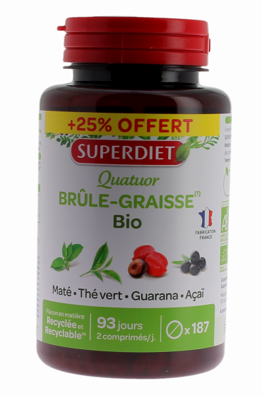 Quatuor Brûle-graisses bio Super Diet - pot de 187 comprimés + 25% offert