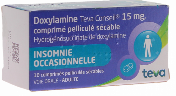 Doxylamine 15 mg Teva comprimé pelliculé sécable - boite de 10 comprimés