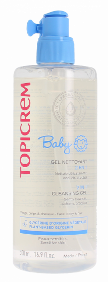 Gel nettoyant 2 en 1 corps et cheveux bébé Topicrem - flacon-pompe de 500 ml