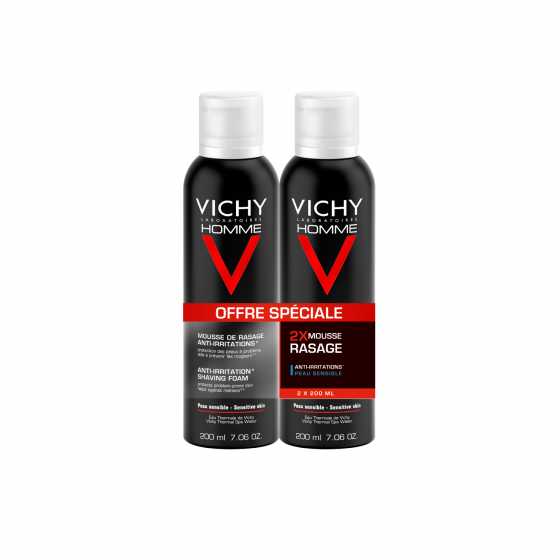 Mousse de rasage anti-irritations Vichy homme - lot de 2 sprays de 200 ml