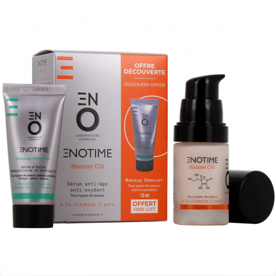 Enotime Booster C10 sérum anti-oxydant ENO laboratoire Codexial - flacon-pompe de 15ml + Makeup remover 15ml offert