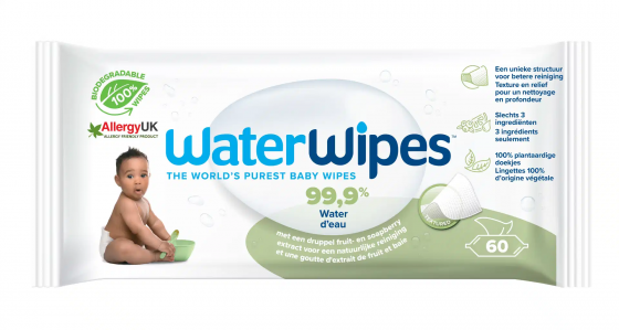 Lingettes nettoyantes bébé peaux sensibles WaterWipes - paquet de 60 lingettes