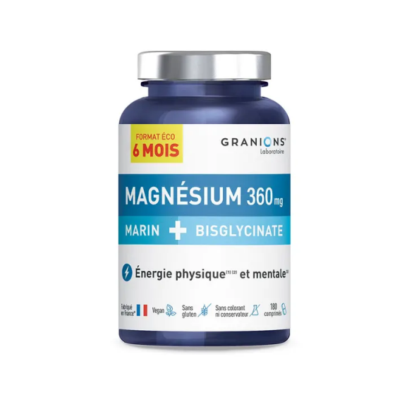 Magnésium marin + bisglycinate 360mg Granions - pot de 180 comprimés
