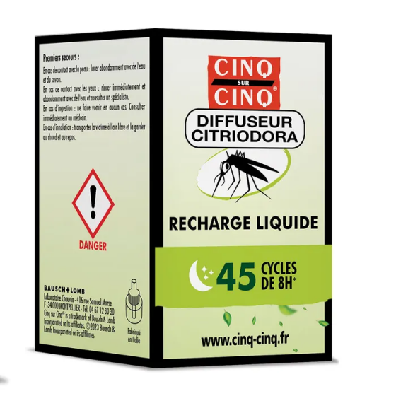 Recharge liquide diffuseur citriodora anti-moustiques Cinq sur Cinq - flacon de 25ml