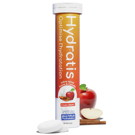 Solution d'hydratation goût pomme-cannelle Hydratis - tube de 20 pastilles effervescentes