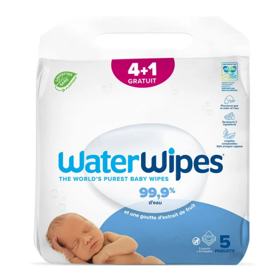 Waterwipes lingettes pour bébés - pack de 4x60 lingettes + 1 offert