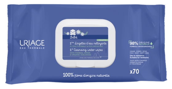 1ère lingettes d'eau nettoyante Uriage - sachet de 70 lingettes
