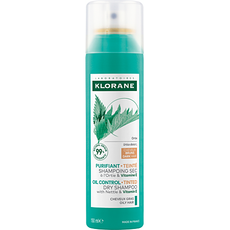Shampooing sec &agrave; l'Ortie purifiant teint&eacute; cheveux gras bruns Klorane - spray de 150ml