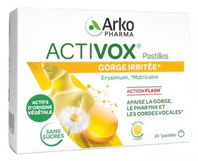Activox gorge irritée arôme miel citron Arkopharma - boite de 24 pastilles